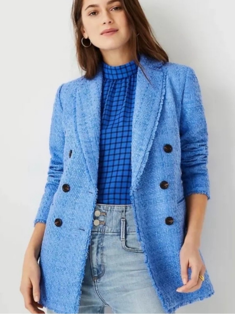 Ann Taylor Double-Breasted Bouclé Blazer Sz 4P